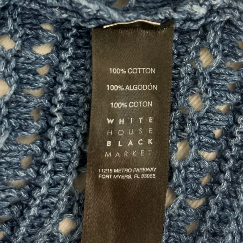 White House Black Market Blue Boho Crochet Knit Bell Sleeve Sweater‎ XXS